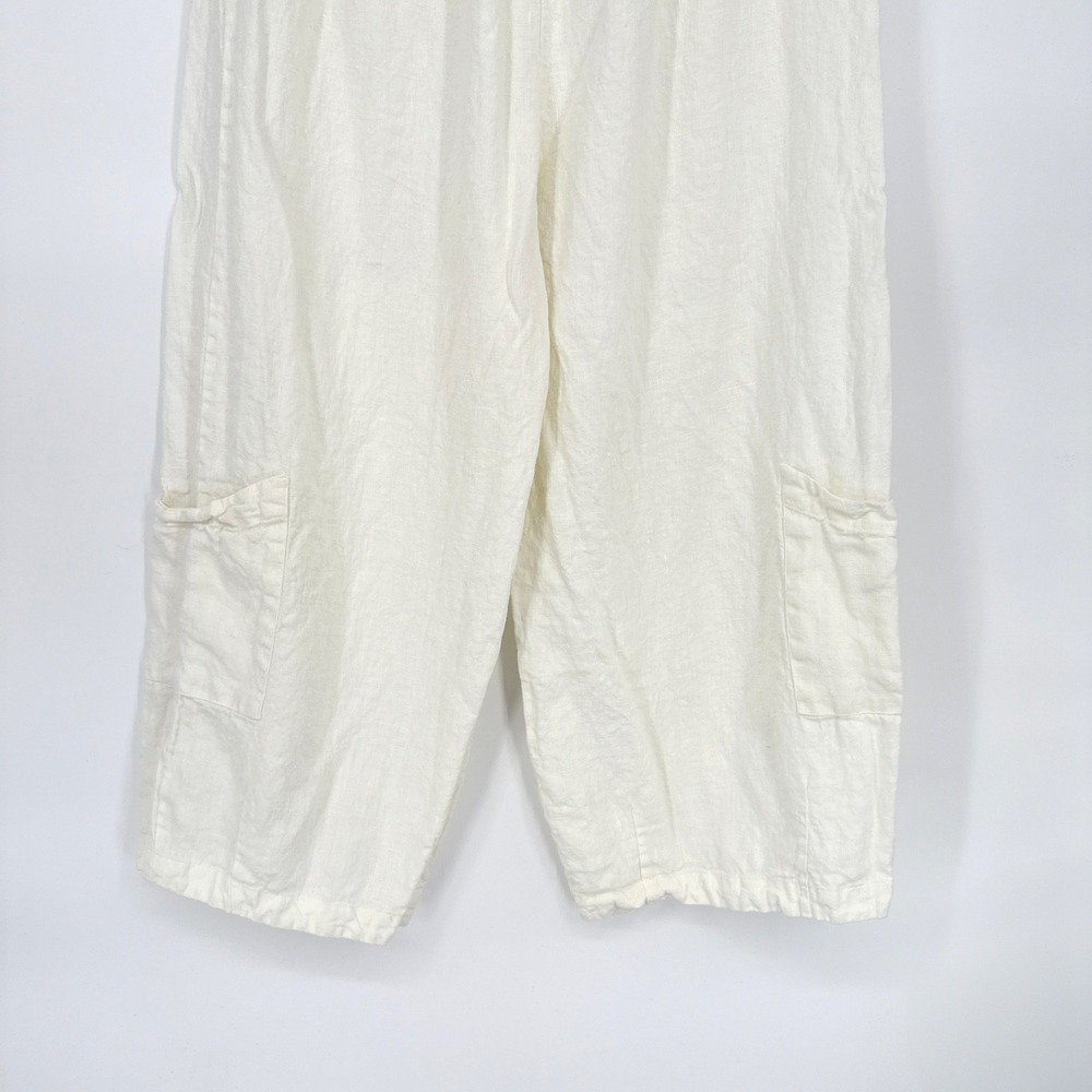 Bryn Walker Womens XL White Linen Wide Leg Crop Cargo Pants Lagenlook Resort USA - Picture 2 of 6